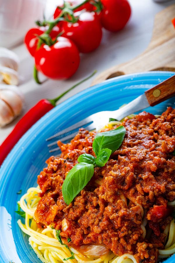 Delicious Spaghetti Bolognese on White Background Stock Image Image