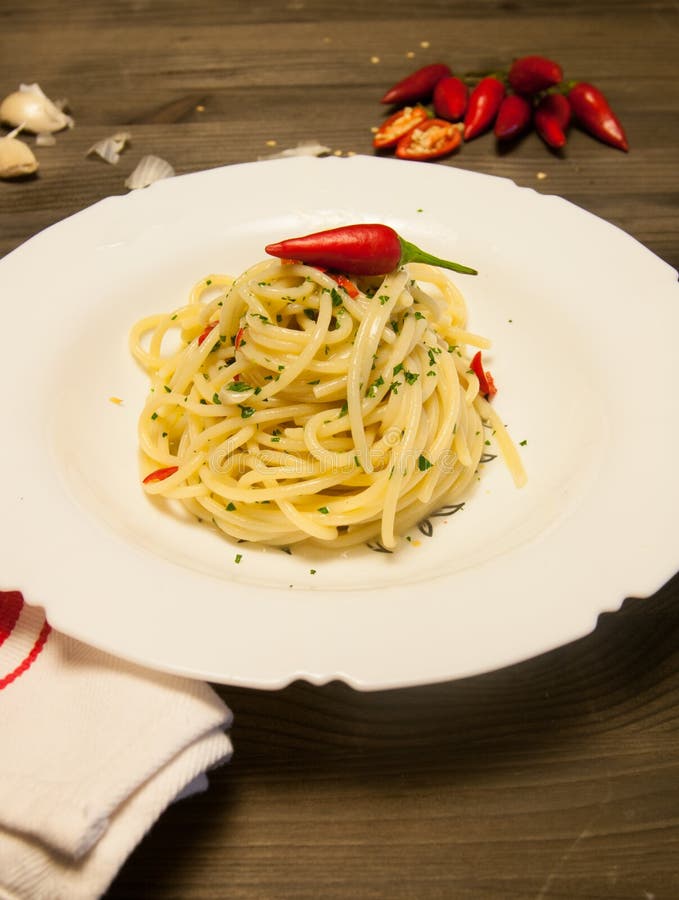 Delicious Spaghetti with Oil, Garlic and Chilli, Typical Italian Stock ...