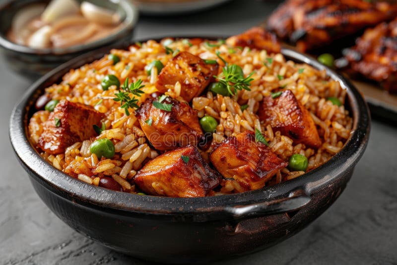 Delicious Spicy Fried Rice Dish with Pork Stock Illustration