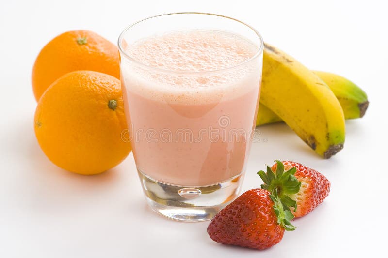 Delicious strawberry orange banana milkshake