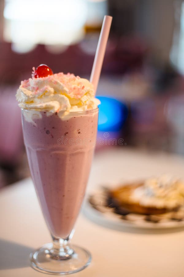 Milkshake with Whipped Cream and Cherry Stock Image Image of white