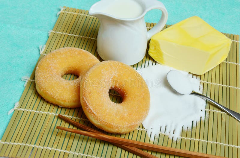 Delicious Sweet Donuts with Sugar Stock Photo Image of bamboo, donuts