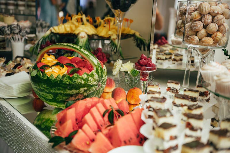 Delicious Sweets on Candy Buffet. Candy Bar Stock Photo Image of