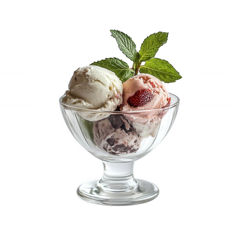 Delicious Triple Scoop Ice Cream Dessert in Glass Bowl stock image