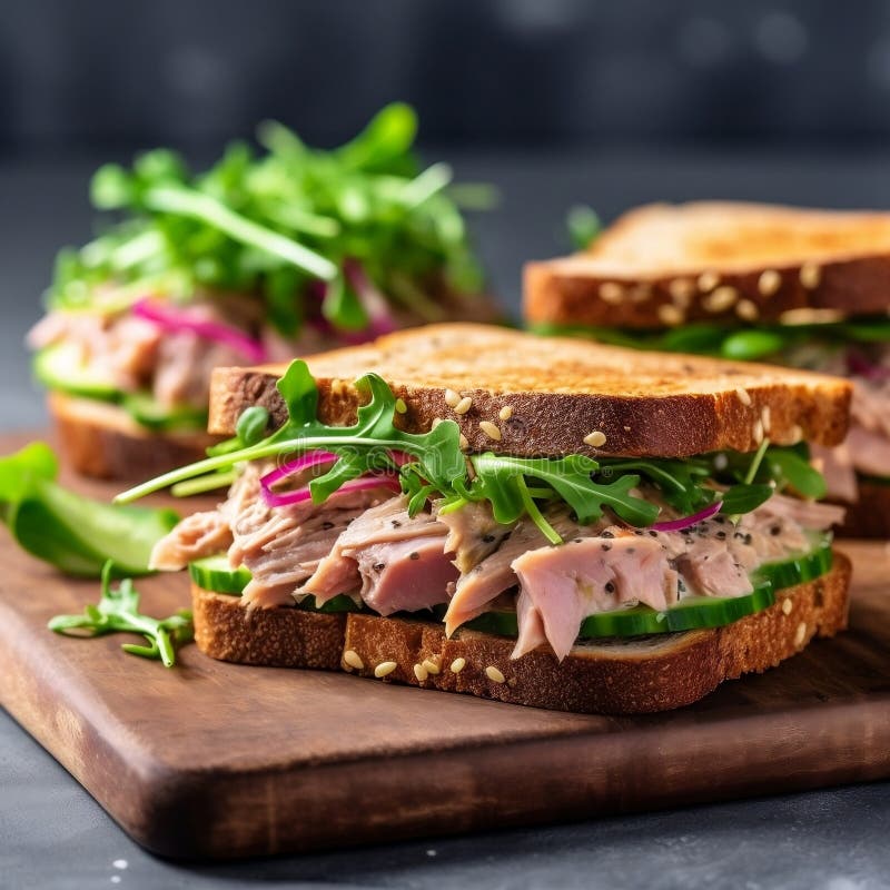 Delicious Tuna and Vegetable Sandwiches on a Fresh Background. Generative AI Stock Image Image