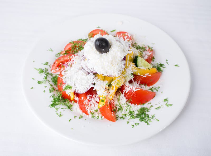 Delicious Vegetable Salad With Grated Cheese. Stock Photo Image of