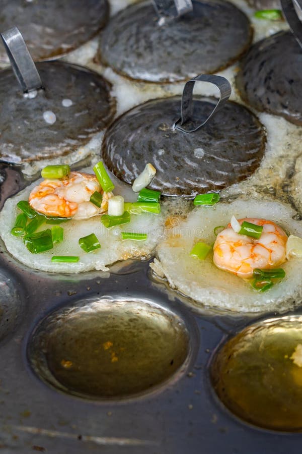 Delicious Vietnamese Tiny Fried Shrimp Pancake and Onion Spring Stock