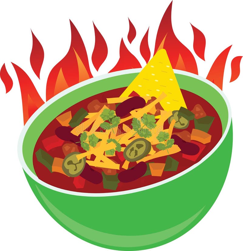 Delicous fire loaded chili con carne bowl cheese mexican illustration vecto...