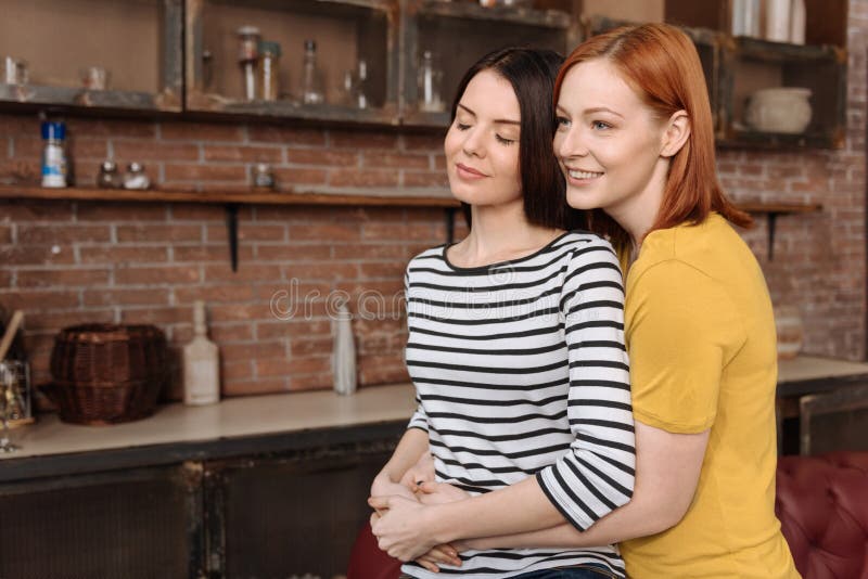 Delighted Lesbian Standing In Semi Position Stock Image Image Of 