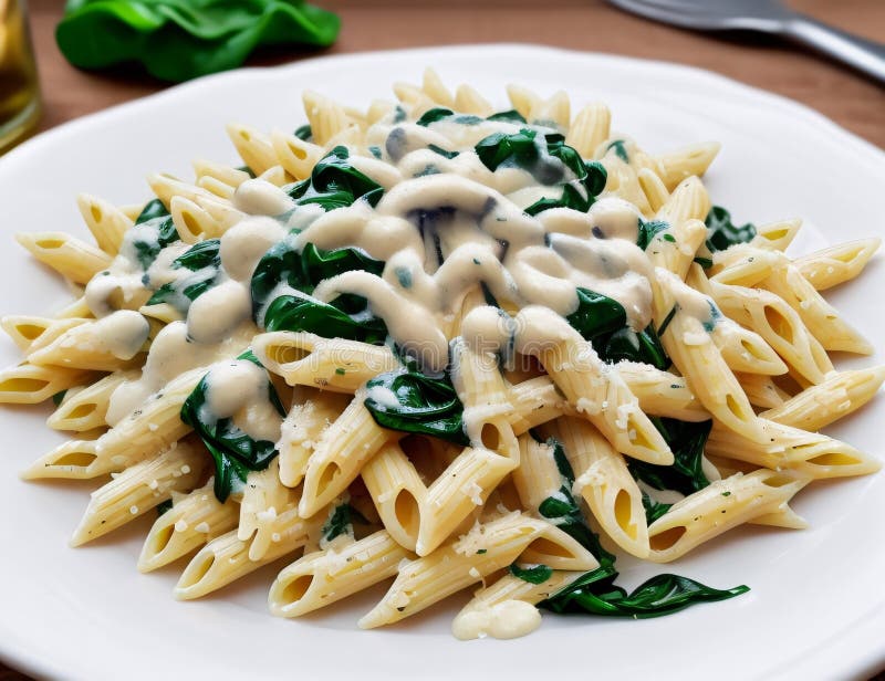 Delightful Italian Vegetarian Pasta Dish with Fresh Basil AI-Generated