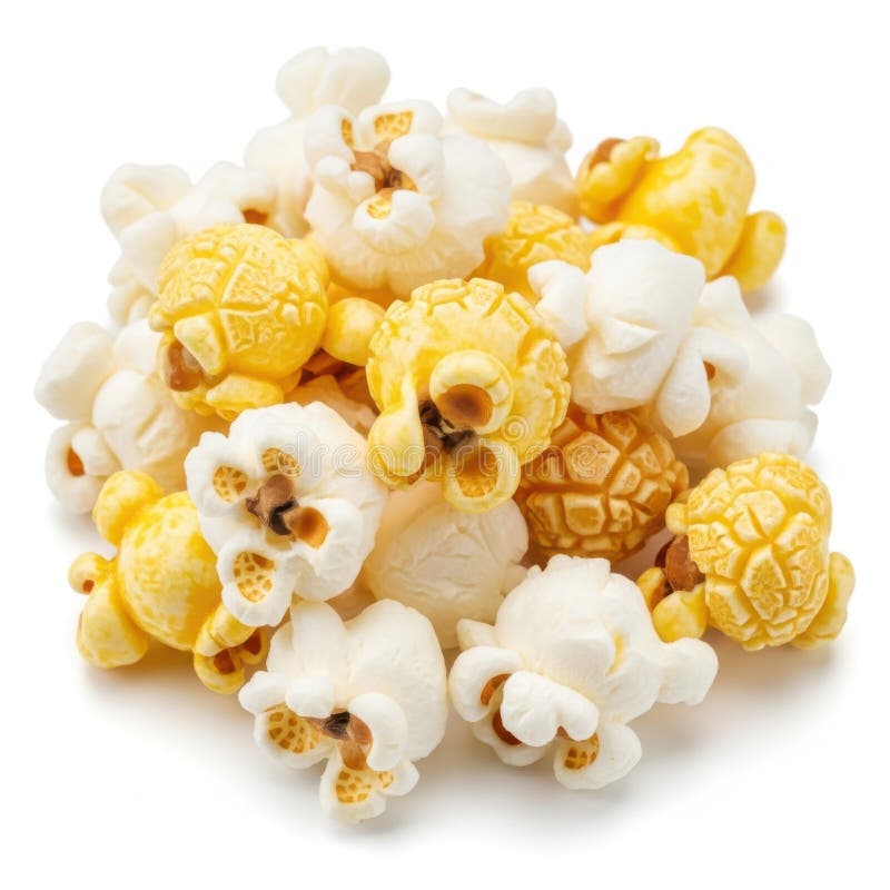 A delightful mix of white and yellow popcorn kernels perfect for snacking close up view mixture showcasing their unique textures ilustração stock