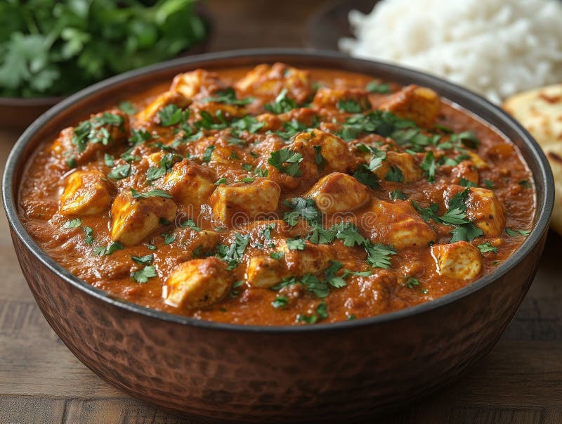 Delikant kycklingtikka masala med ris vektor illustrationer