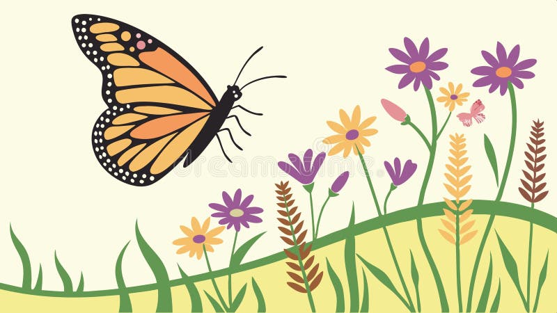 Delikat fjäril bland Wildblommor Vector Art-vektordesign Generativ AI royaltyfri illustrationer
