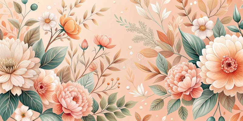 Delikat Floral Pastel Wallpaper Design Stunning Coral Ivory och Blush Abstract Pattern for Modern Wall Decor stock illustrationer