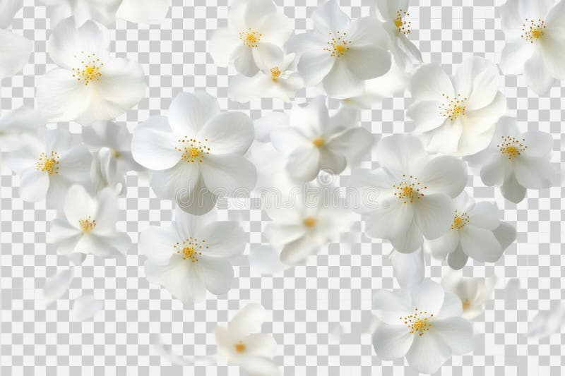 Delikata vita blommor flytande på genomskinlig bakgrund vektor illustrationer