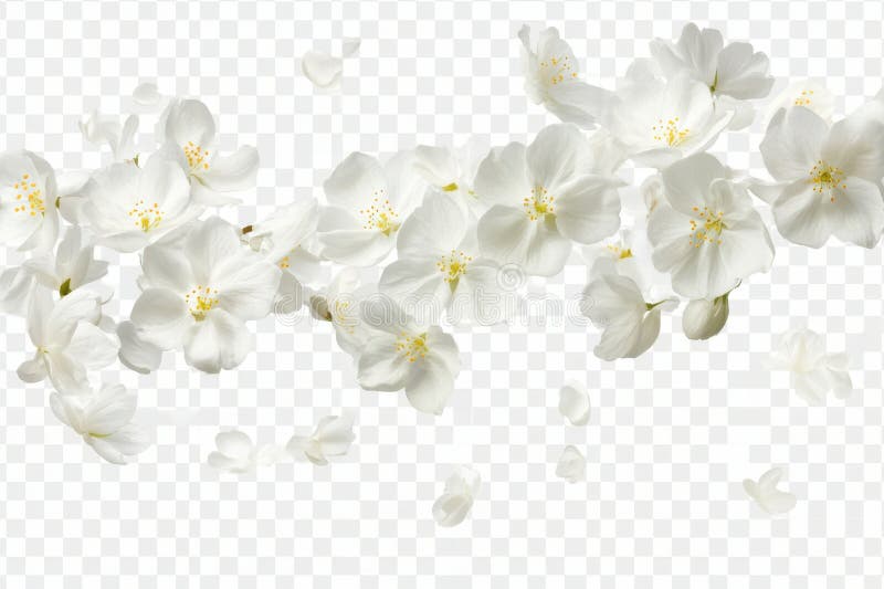 Delikate Blüten aus Weißkirsche auf transparentem Hintergrund stock abbildung