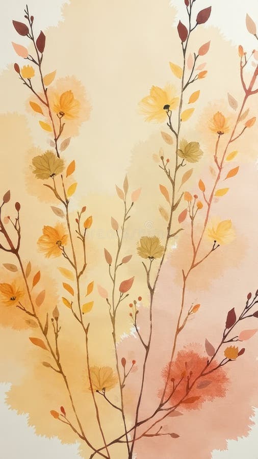 Delikate Herbstzweige mit gelben und orangefarbenen Blumen auf pastellfarbenem Hintergrund vektor abbildung