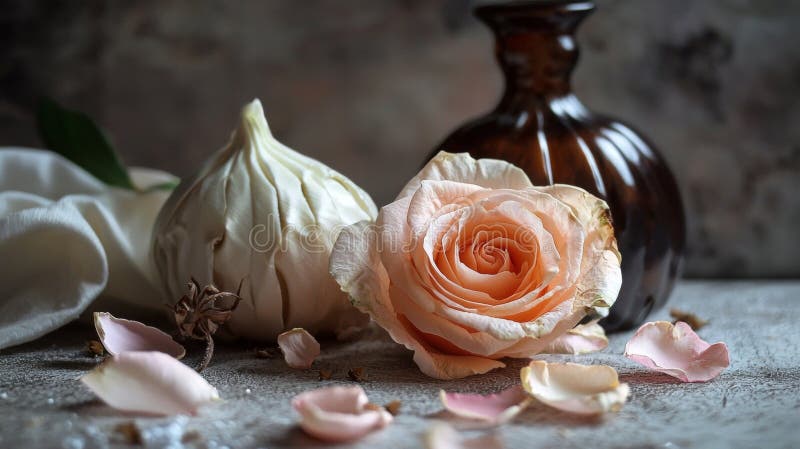 Delikate Rose und Blütenblätter mit eleganter Vintage lizenzfreies stockbild