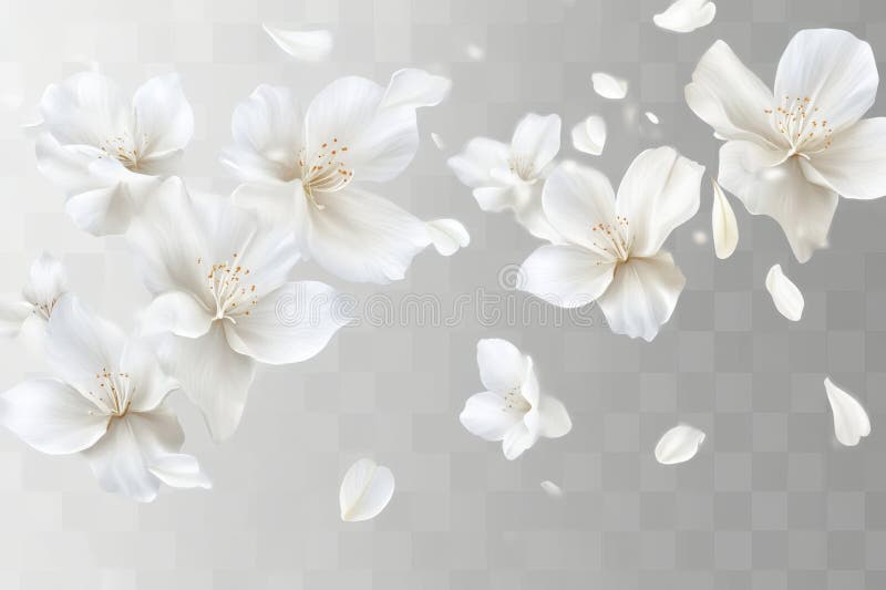 Delikate weiße Blumen Flocken auf weichem grauem Hintergrund vektor abbildung