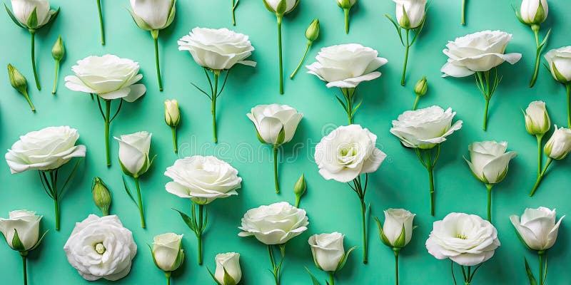 Delikate weiße Eustomblumen auf einem frischen Minzgrün Hintergrund Ein Springtime Floral Design für Posters Cards und vektor abbildung