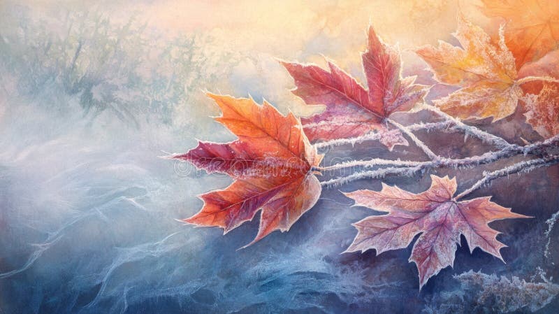Delikater Herbst lässt den Eisfrost unter lebendigem Himmel bezaubern lizenzfreie abbildung