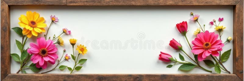 Delikatne kwiaty prasowane w rustycznej drewnianej ramie białe fotografie kwiatów ilustracja wektor