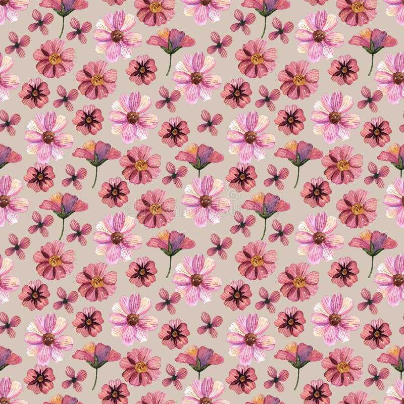 Delikatne wyciskane kwiatowe wzory akwarelowe bez szwu i suszone kwiaty są umieszczane w naturalnym środowisku ilustracji