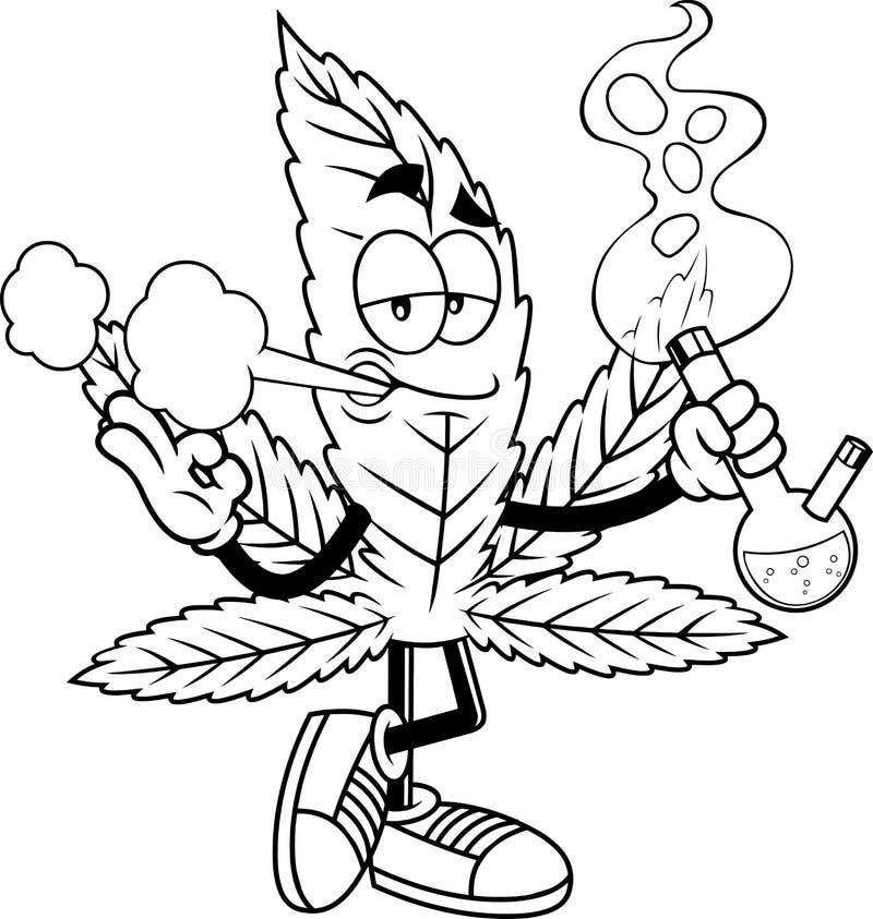 Delineado Divertido Personaje De Dibujos Animados Hoja De Marihuana Fumando  Un Bong Ilustración del Vector - Ilustración de icono, marijuana: 219746463