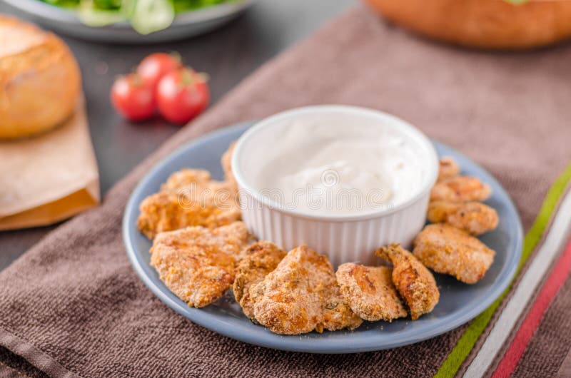 Delish Chicken Popcorn with Garlic Dip Stock Image Image of cooking