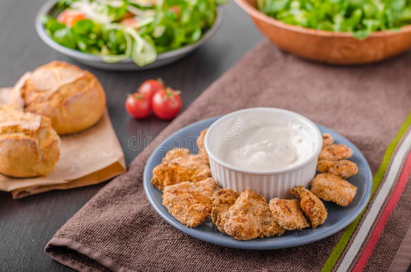 Delish Chicken Popcorn with Garlic Dip Stock Image Image of cuisine