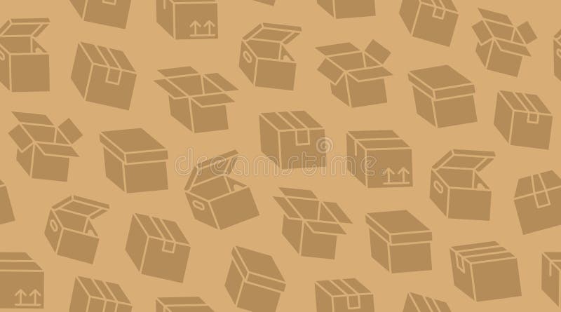 Delivery box background, cargo package seamless pattern. Various open and closed cardboard boxes, parcel flat icons stock illustration