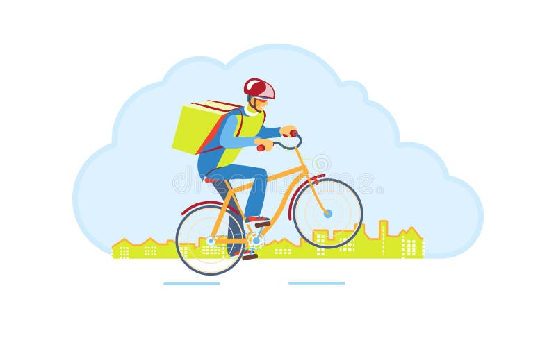 Delivery Boy Worker of Fast Delivery Service. Bicycle Courier, Express