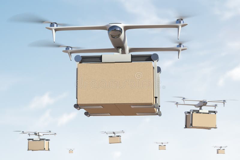 Cargo Flying Drone Transporting a Box Stock Photo Image of delivery
