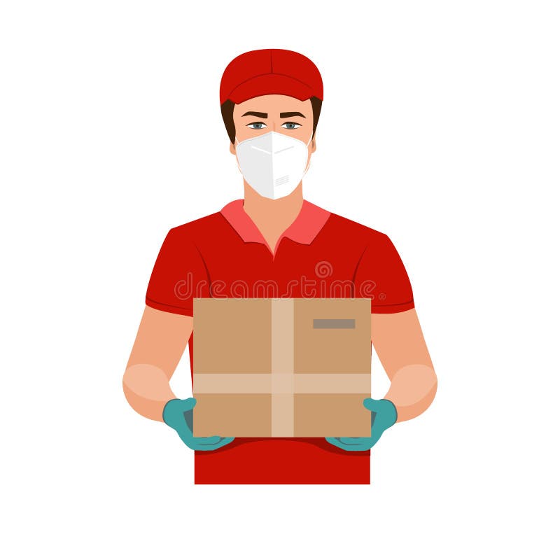 https://thumbs.dreamstime.com/b/delivery-goods-prevention-coronovirus-covid-courier-face-mask-box-his-hands-vector-flat-home-quarantine-181164023.jpg