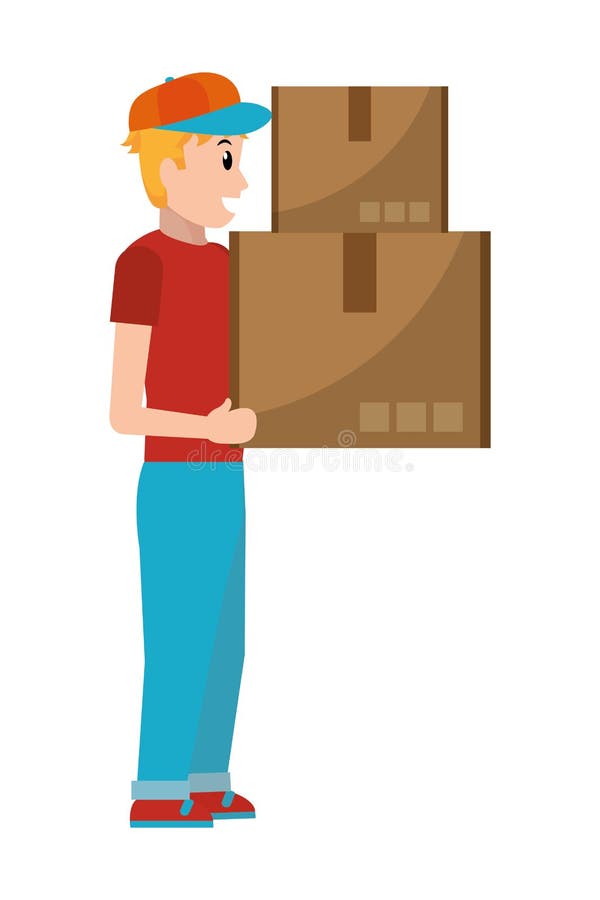 Delivery guy with boxes stock vector. Illustration of transportation