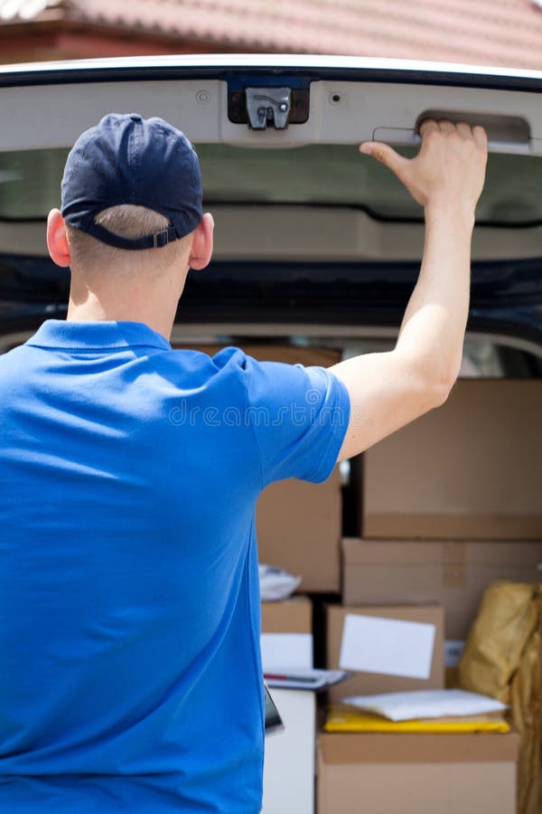 Delivery Guy Closing Van Doors Stock Image Image of package, delivery