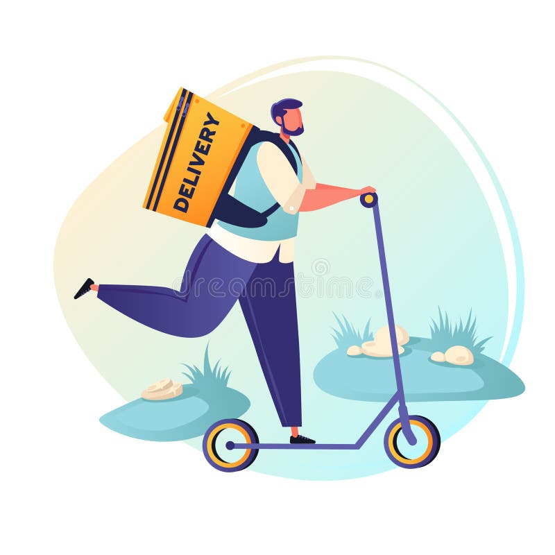 Guy Courier on Electric Scooter, Online Delivery, Online Order Tracking