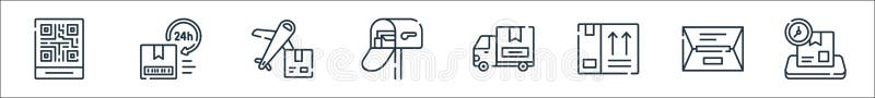 Delivery line icons. linear set. quality vector line set such as delivery time, package, side up, delivery truck, mailbox, airplane, hours. Pack up time vectors