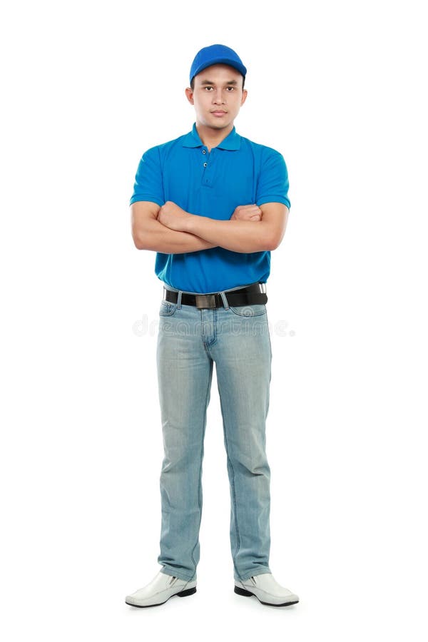 Delivery Man in Blue Uniform Stock Photo Image of attractive, courier
