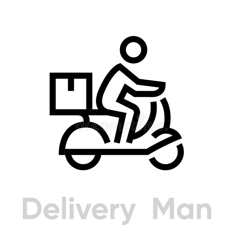 Delivery Man Bike icon. Editable line vector. royalty free illustration