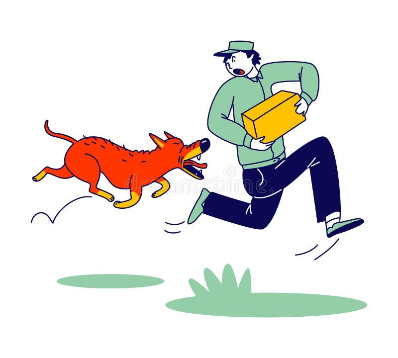 Delivery Man Character with Parcel in Hands Run Away of Aggressive Dog  Chasing Him on Street Stock Vector - Illustration of evil, delivery:  183334002