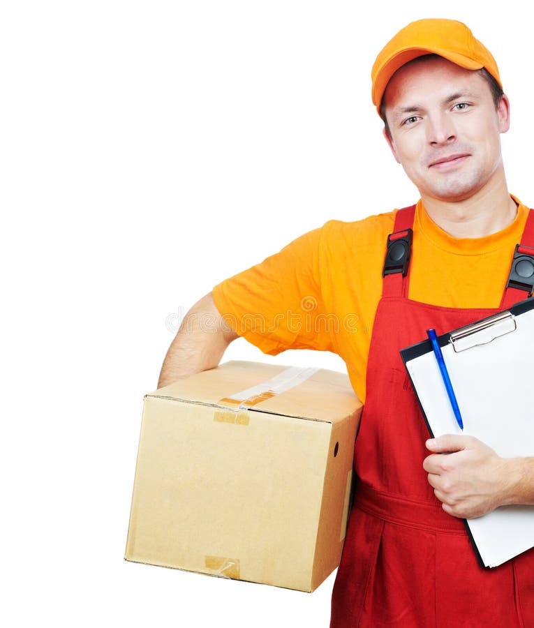 Delivery Man Courier with Parcel Cardboard Box Stock Image Image of