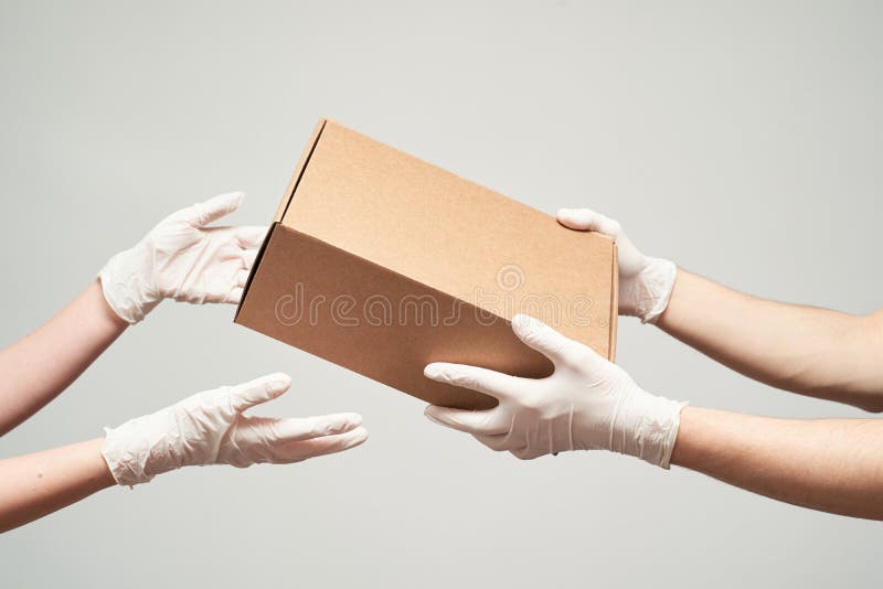 Delivery Man Hand Latex Gloves Holding Stock Photo 1958438788