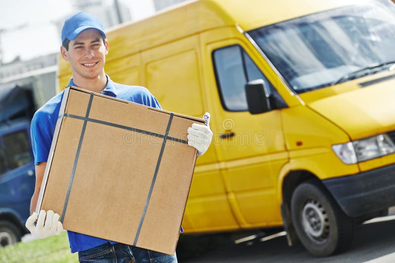 Delivery man with parcel box royalty free stock image Delivery man with parcel box royalty free stock image