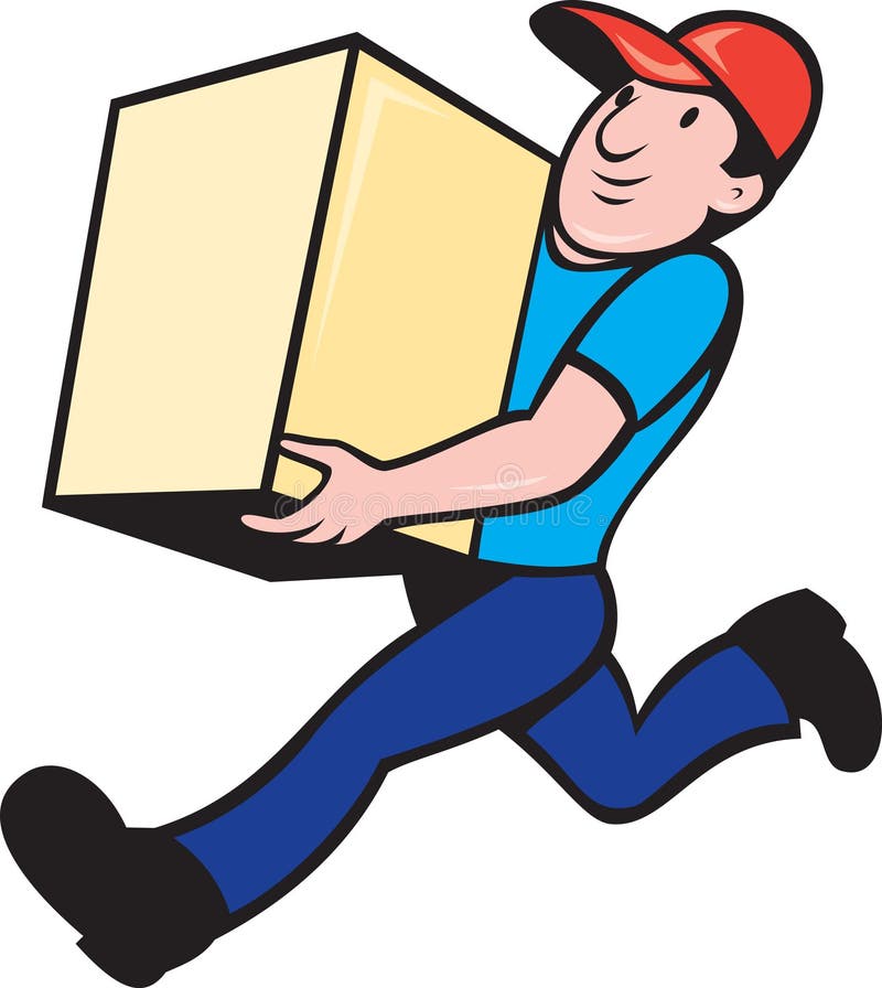 Delivery person worker running delivering box royalty free illustration Delivery person worker running delivering box royalty free illustration