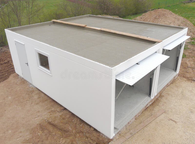 Prefabricated garage on construction side royalty free stock photos