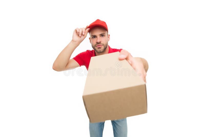 Delivery services are now only option. Shopping concept. Safely ordering food. Courier delivering package. Grocery