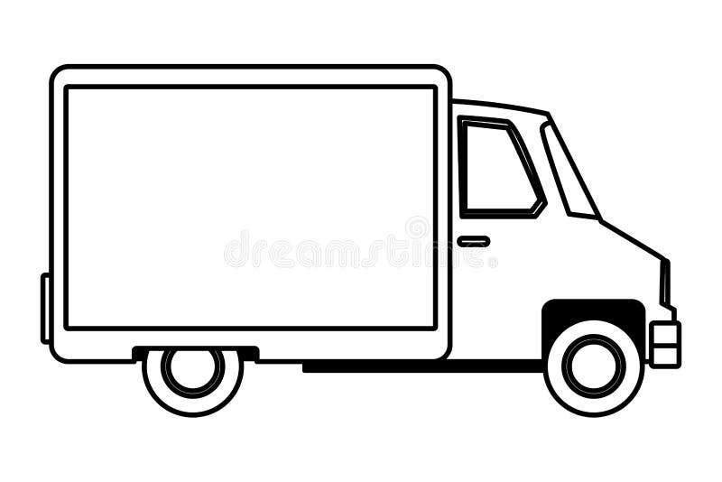 Delivery Van with Container Vehicle Cartoon in Black and White Stock Vector  - Illustration of efficient, transport: 155257515