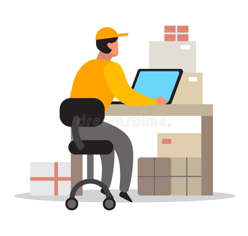 Warehouse and delivery guy stock illustration. Illustration of industrial 35725874