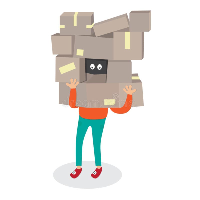 Delivery worker hide by box.Courier Man carrying boxes cartoon vector illustration